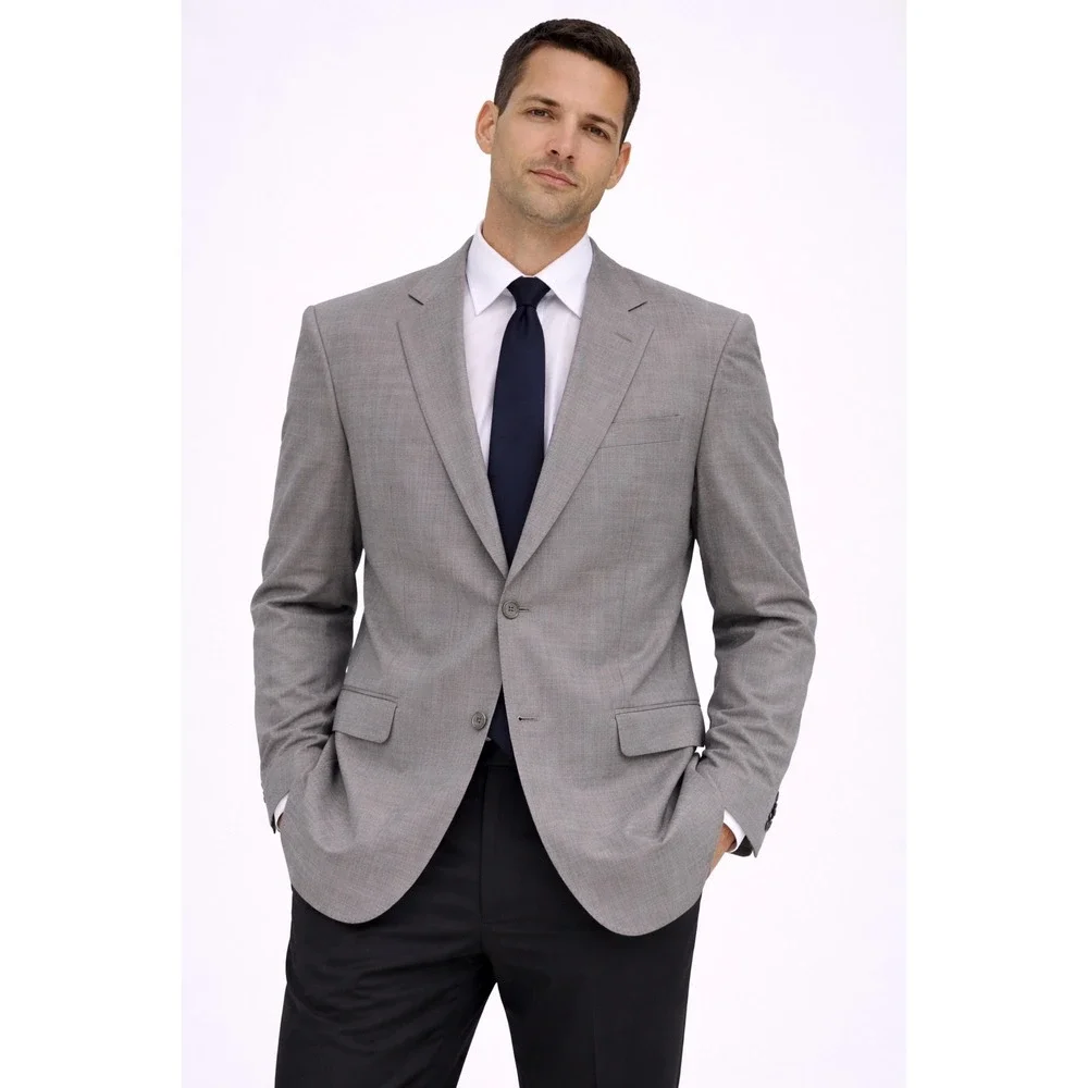 Mantoni Milan Italy Mens Light Gray Super 140S Virgin Wool 2-Button Blazer Coat